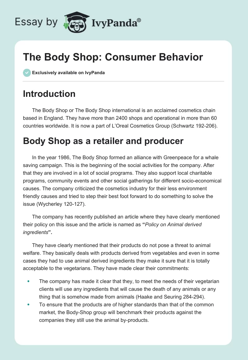 The Body Shop: Consumer Behavior. Page 1