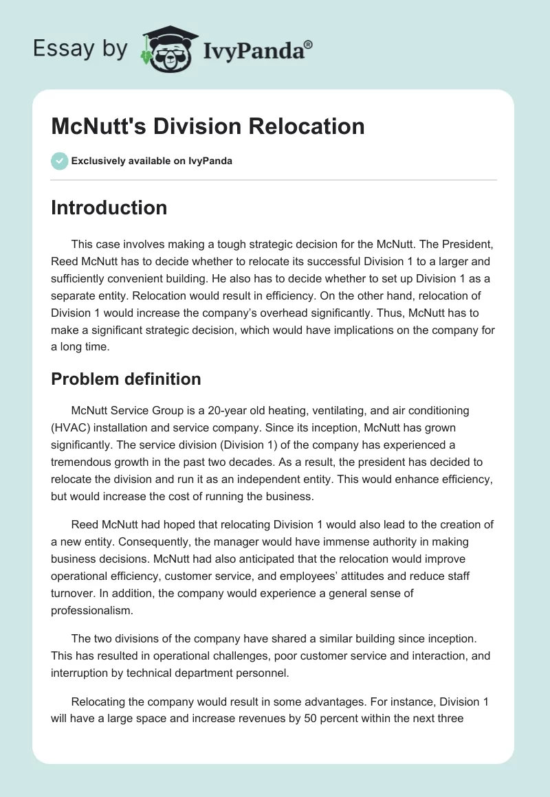 McNutt's Division Relocation. Page 1
