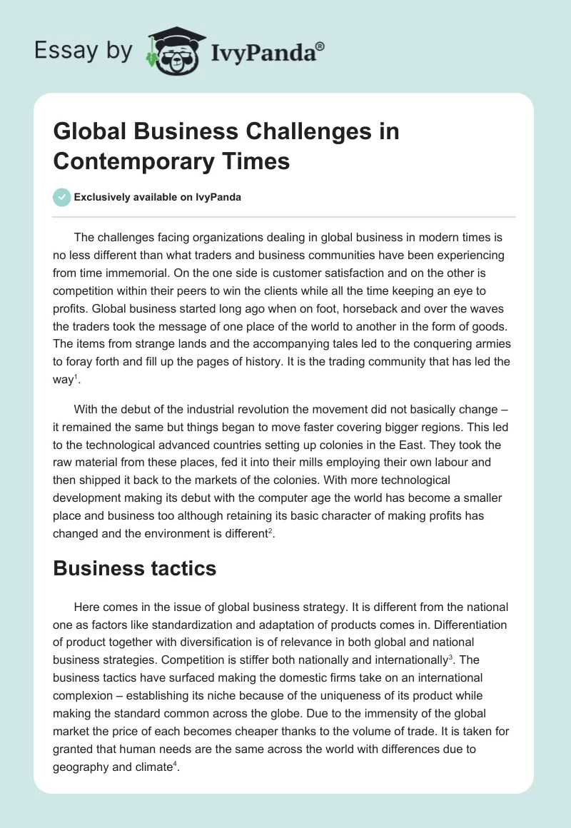 Global Business Challenges in Contemporary Times. Page 1