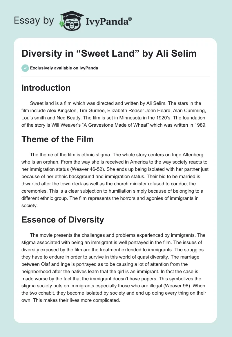 Diversity in “Sweet Land” by Ali Selim. Page 1
