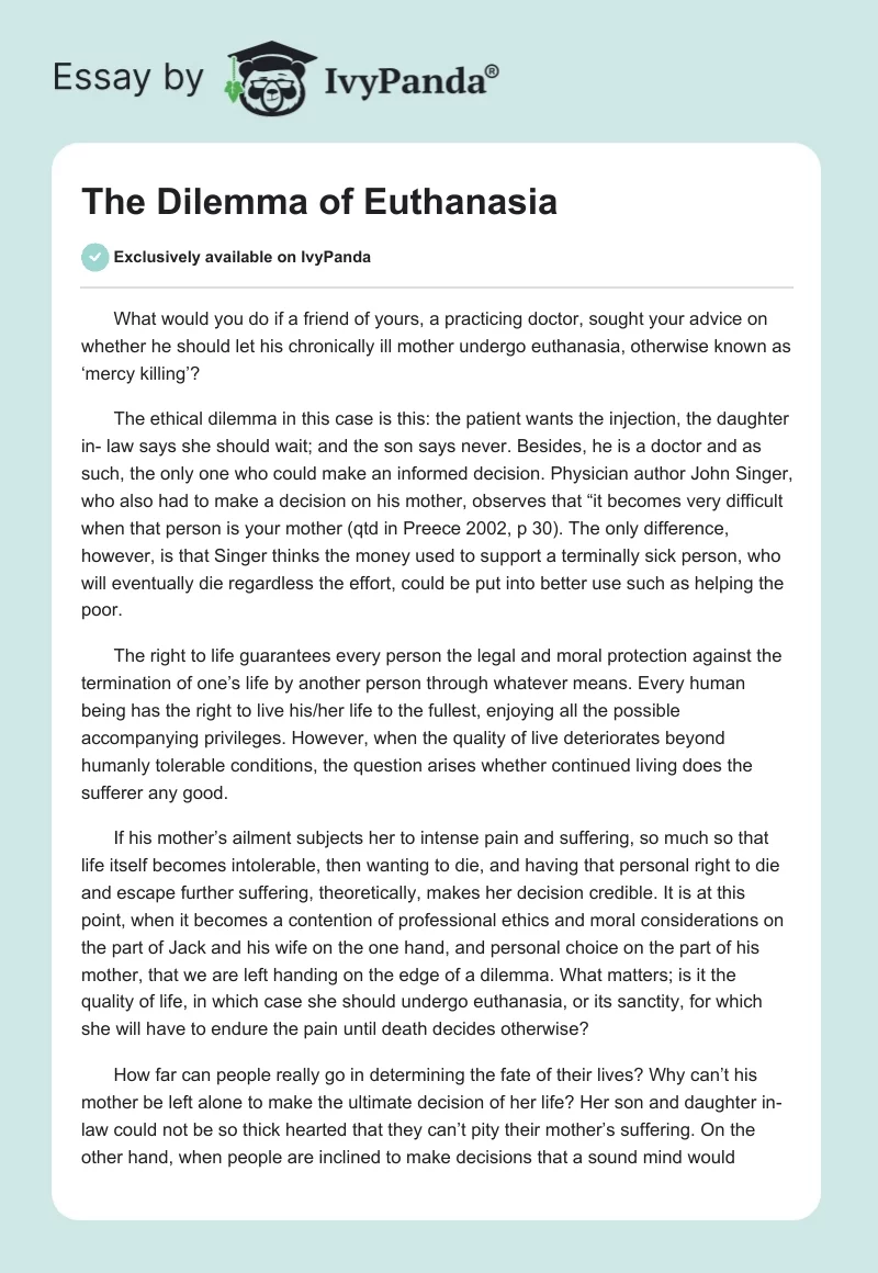 The Dilemma of Euthanasia. Page 1