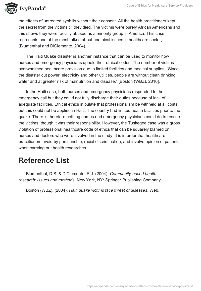 Code of Ethics for Healthcare Service Providers. Page 2