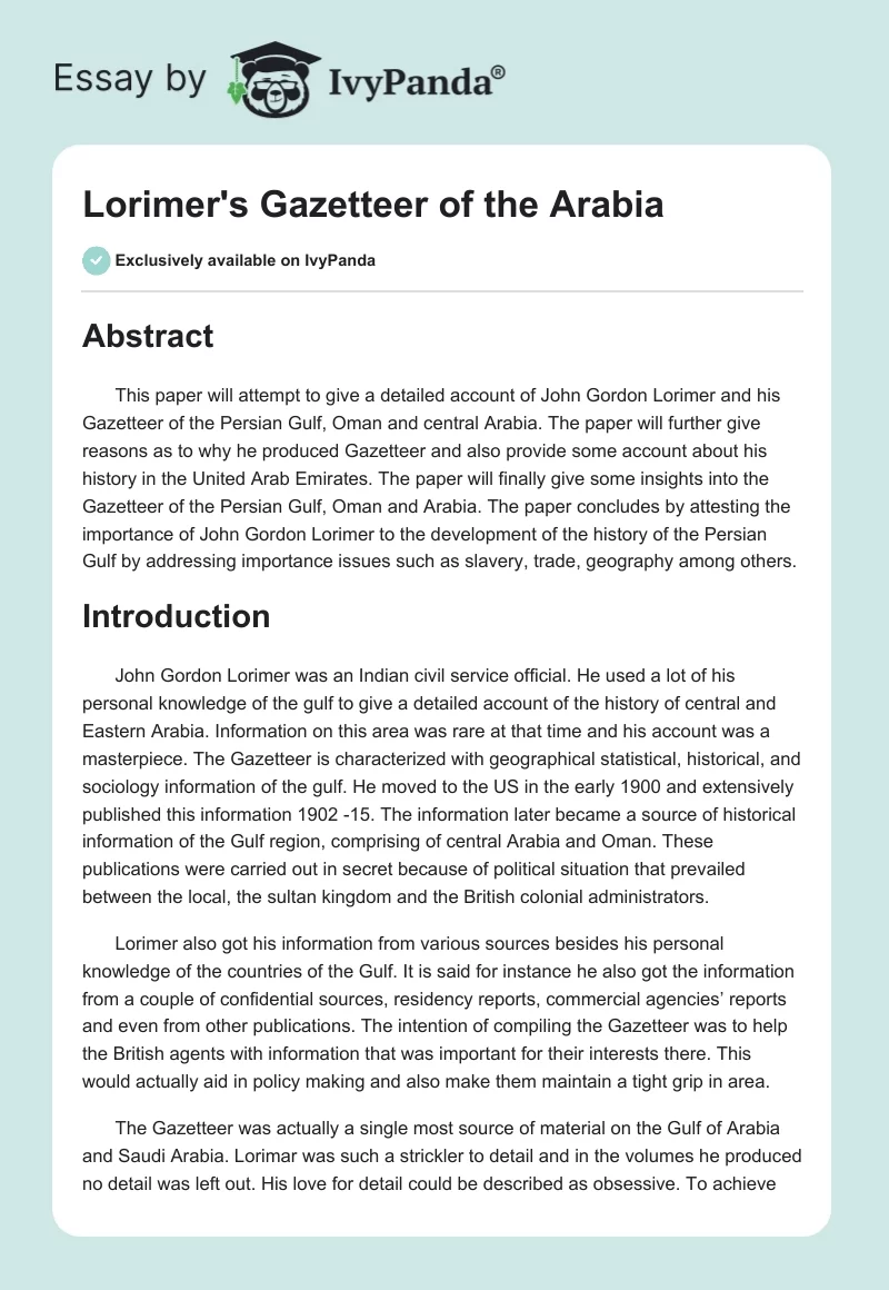 Lorimer's Gazetteer of the Arabia. Page 1