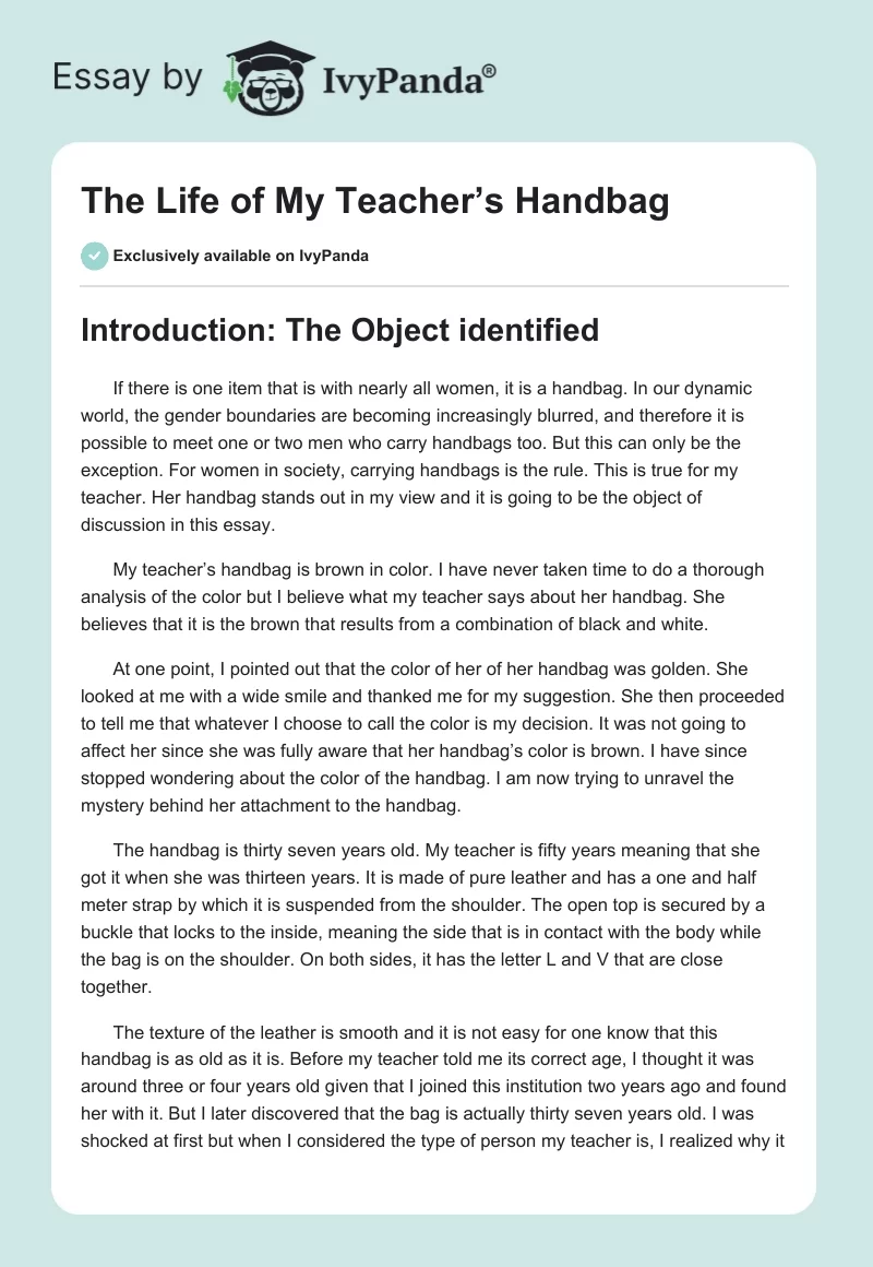 The Life of My Teacher’s Handbag. Page 1