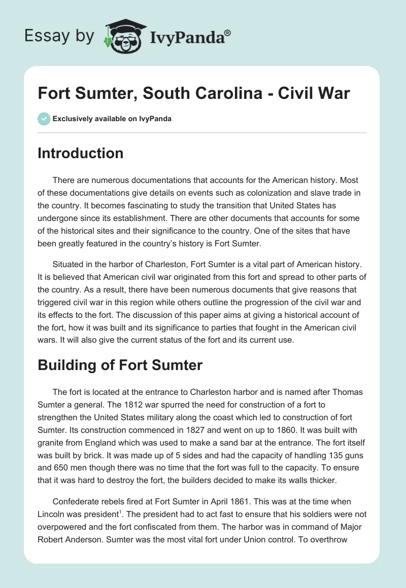 Fort Sumter, South Carolina - Civil War. Page 1