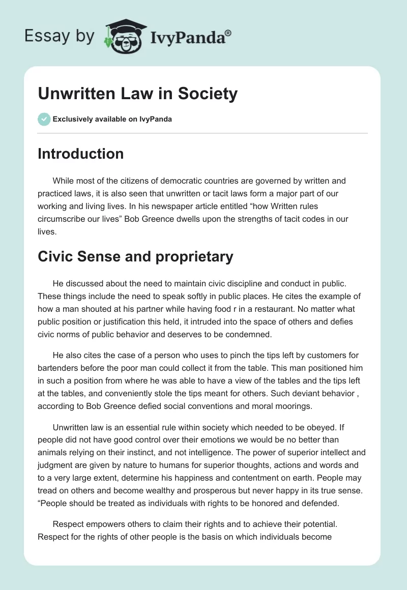 Unwritten Law in Society. Page 1