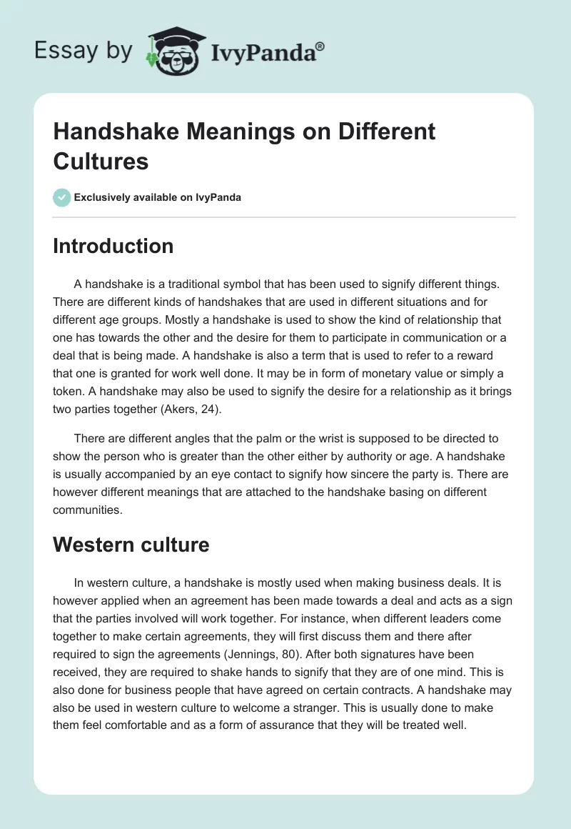 Handshake Meanings on Different Cultures. Page 1