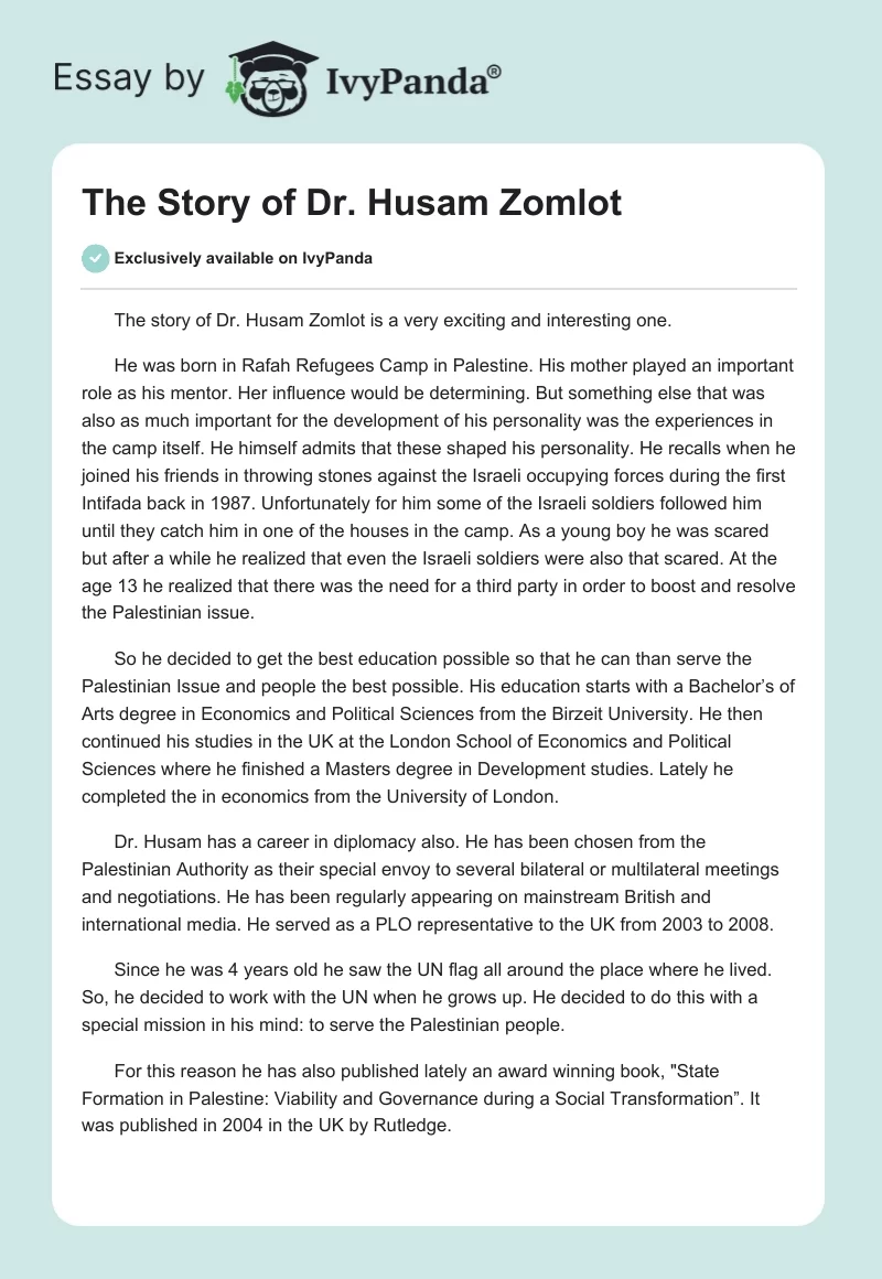 The Story of Dr. Husam Zomlot. Page 1