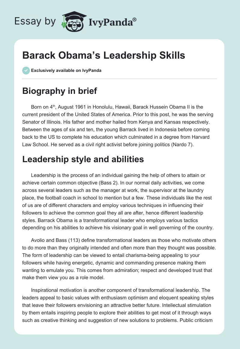 barack obama leadership essay