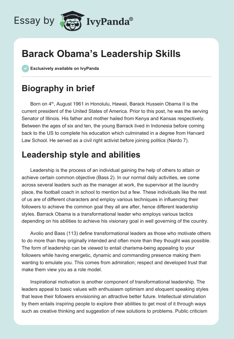 Barack Obama’s Leadership Skills. Page 1