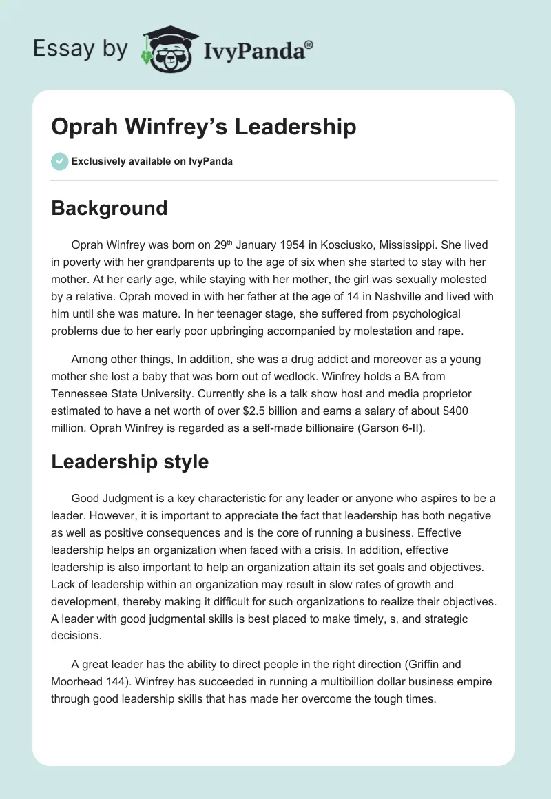 Oprah Winfrey’s Leadership. Page 1