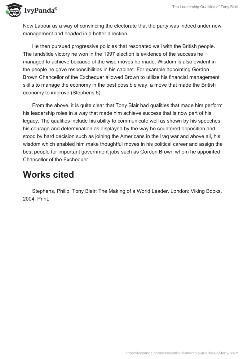 The Leadership Qualities of Tony Blair. Page 2