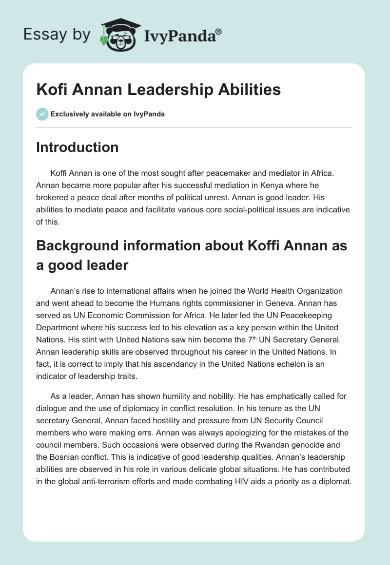 Kofi Annan Leadership Abilities. Page 1