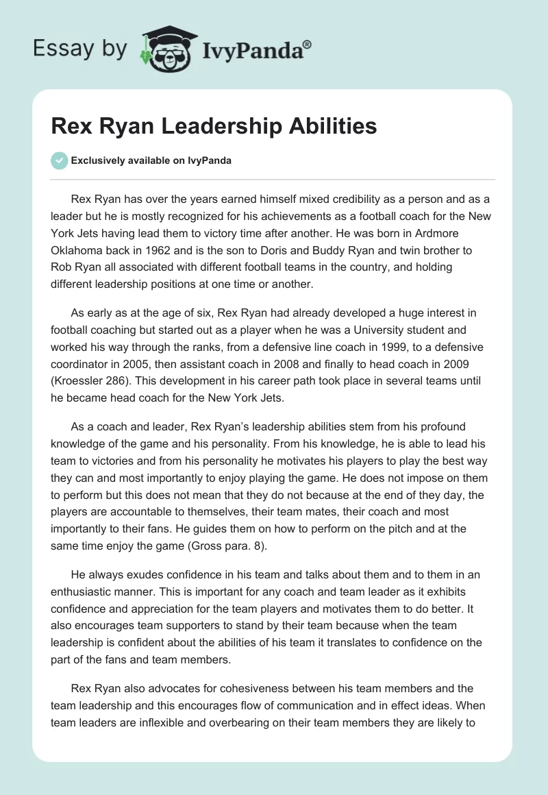 Rex Ryan Leadership Abilities. Page 1