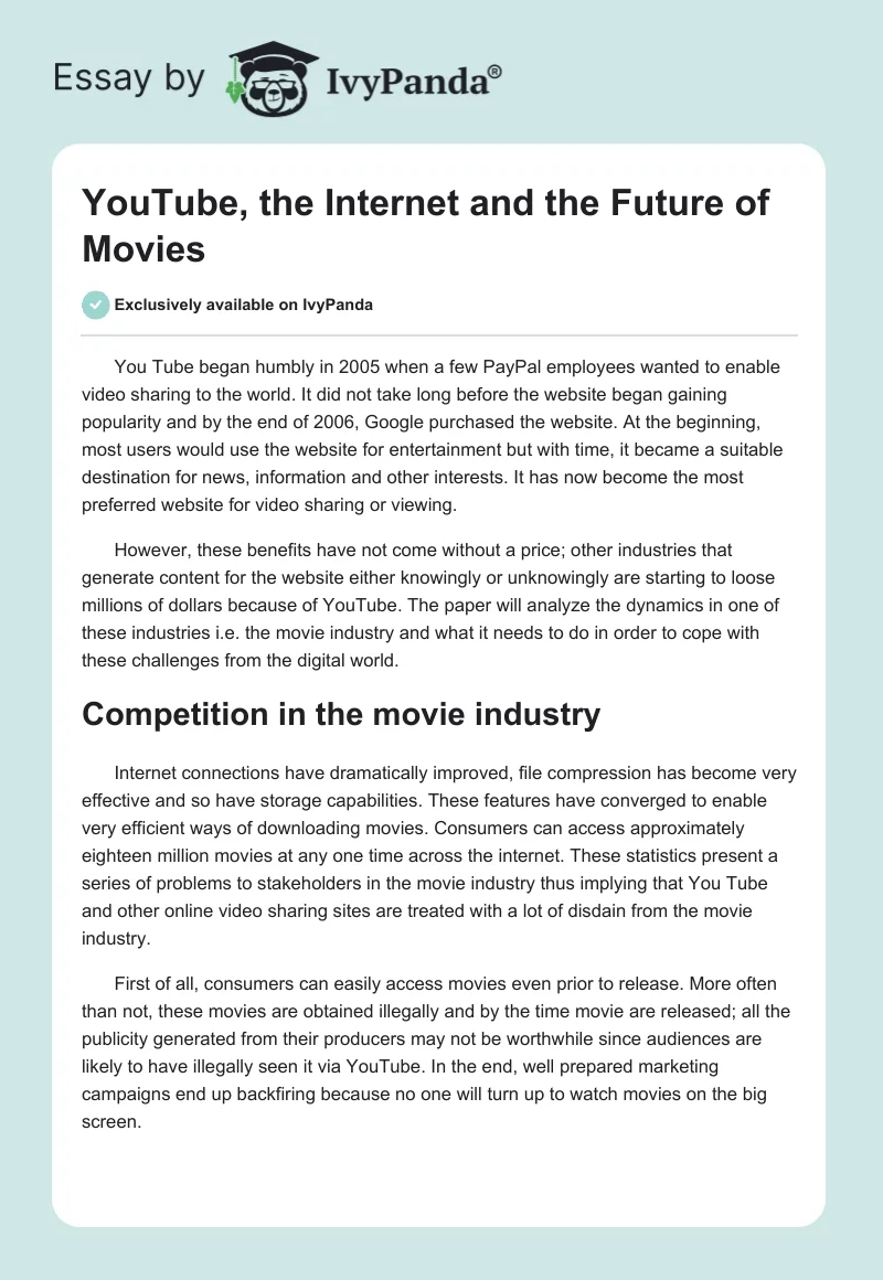 YouTube, the Internet and the Future of Movies. Page 1
