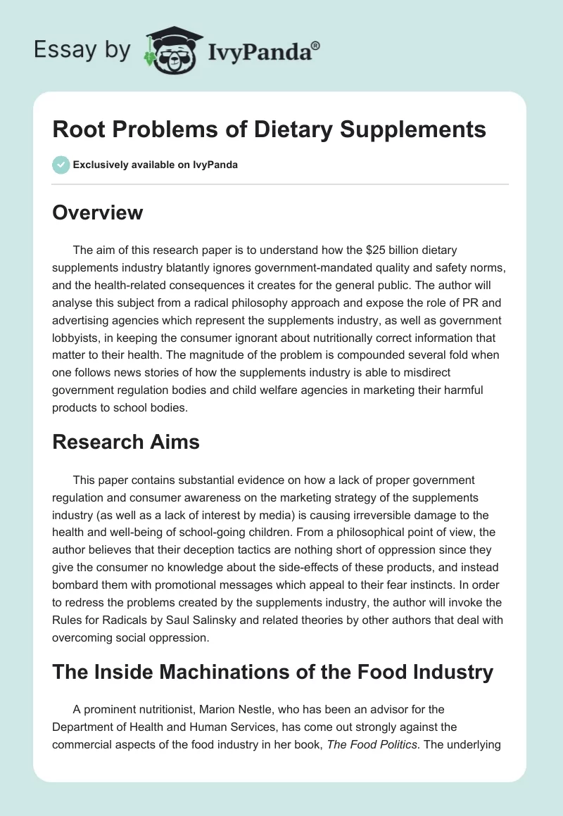 Root Problems of Dietary Supplements. Page 1