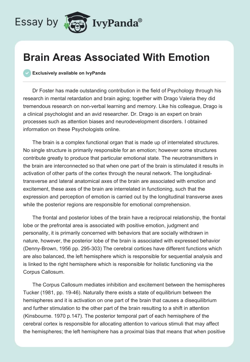 Brain Areas Associated With Emotion. Page 1