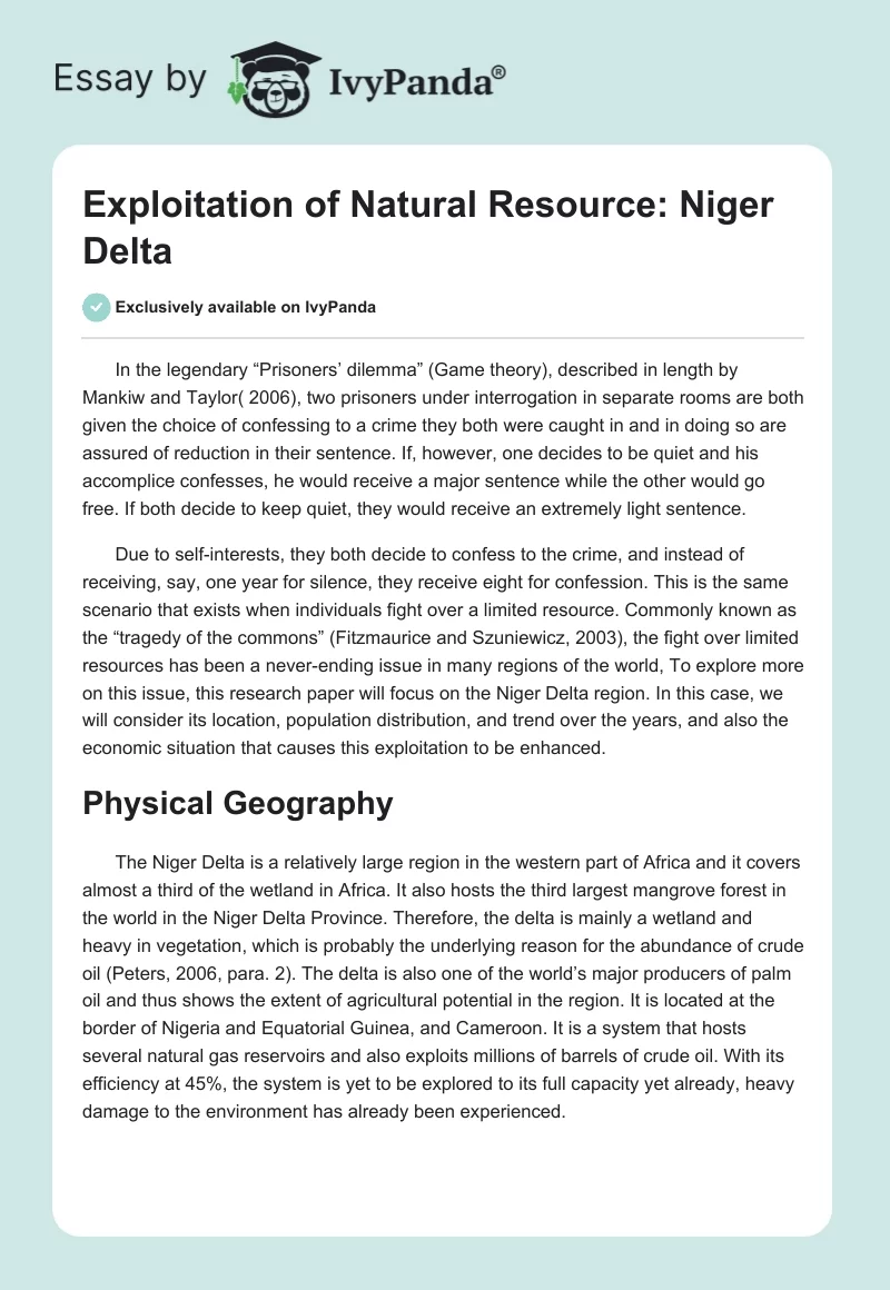 Exploitation of Natural Resource: Niger Delta. Page 1