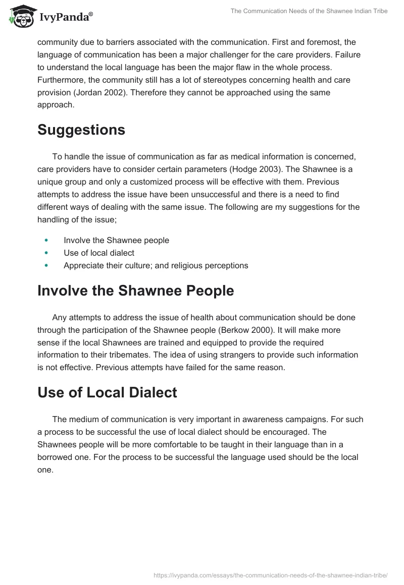 The Communication Needs of the Shawnee Indian Tribe. Page 2