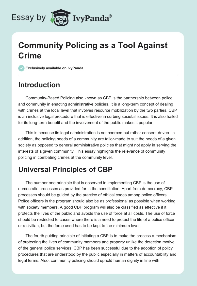 Community Policing as a Tool Against Crime. Page 1