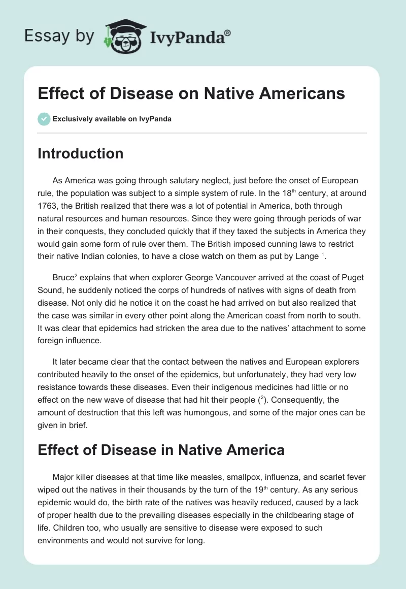 Effect of Disease on Native Americans. Page 1