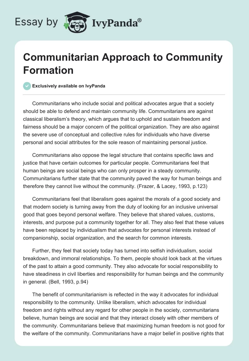 Communitarian Approach to Community Formation. Page 1