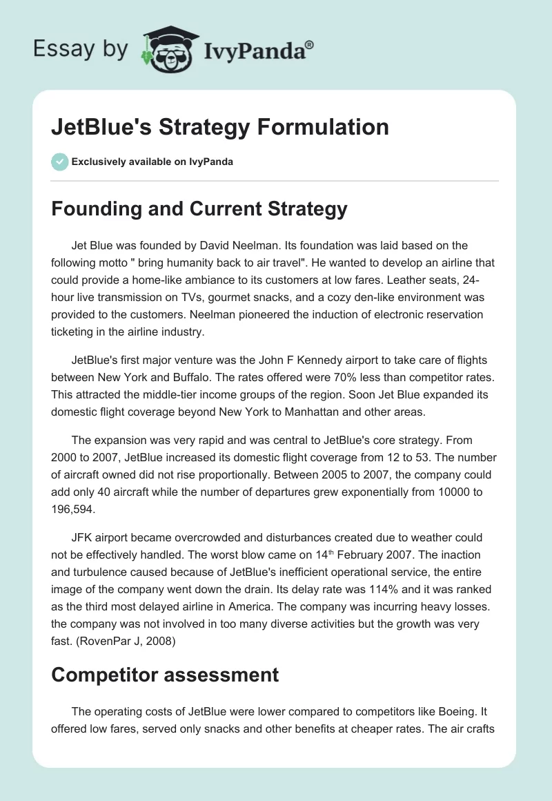 JetBlue's Strategy Formulation. Page 1