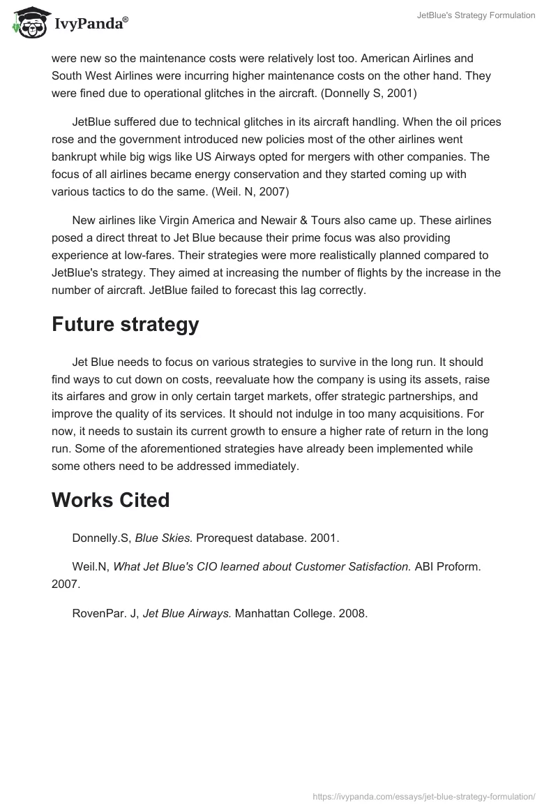 JetBlue's Strategy Formulation. Page 2