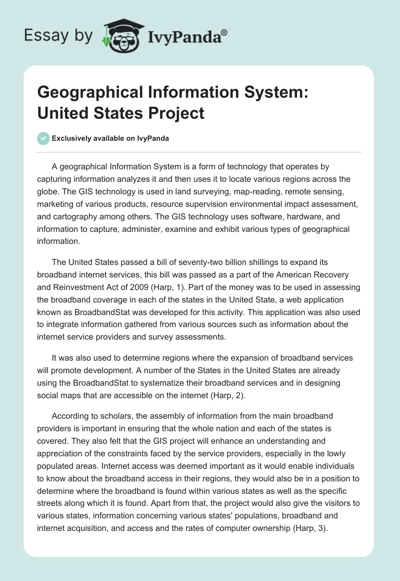 Geographical Information System: United States Project. Page 1