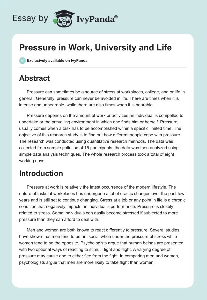 Pressure in Work, University and Life. Page 1