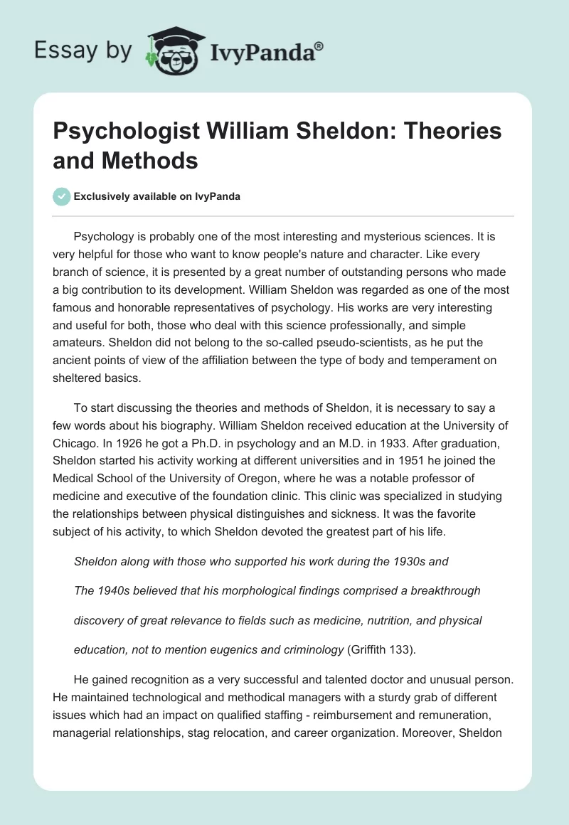 Psychologist William Sheldon: Theories and Methods. Page 1