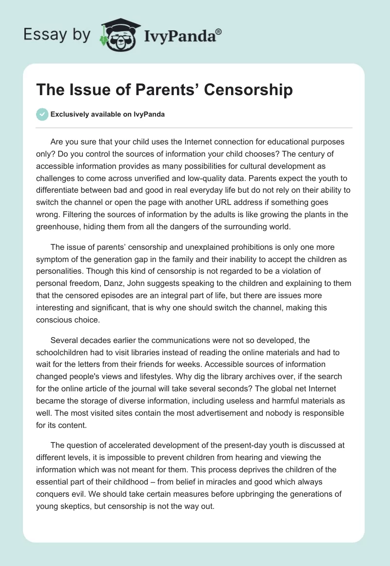 The Issue of Parents’ Censorship. Page 1