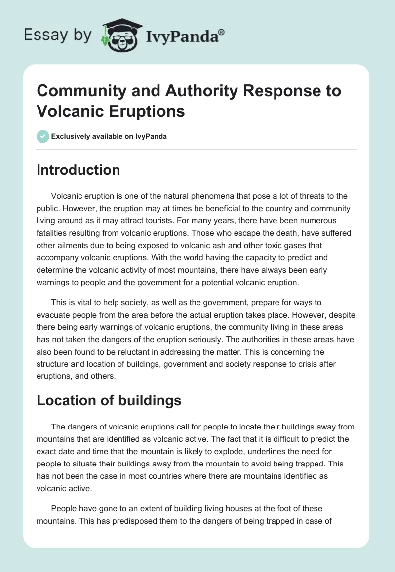 Community and Authority Response to Volcanic Eruptions. Page 1