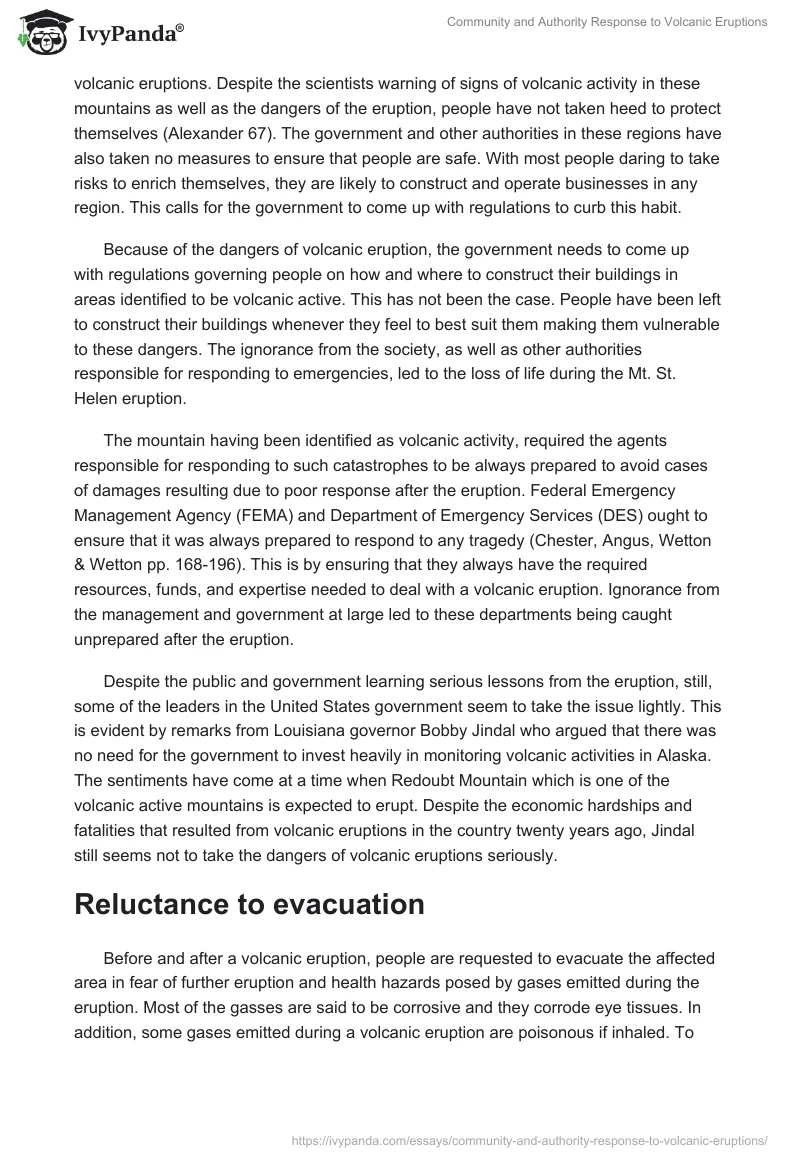 Community and Authority Response to Volcanic Eruptions. Page 2