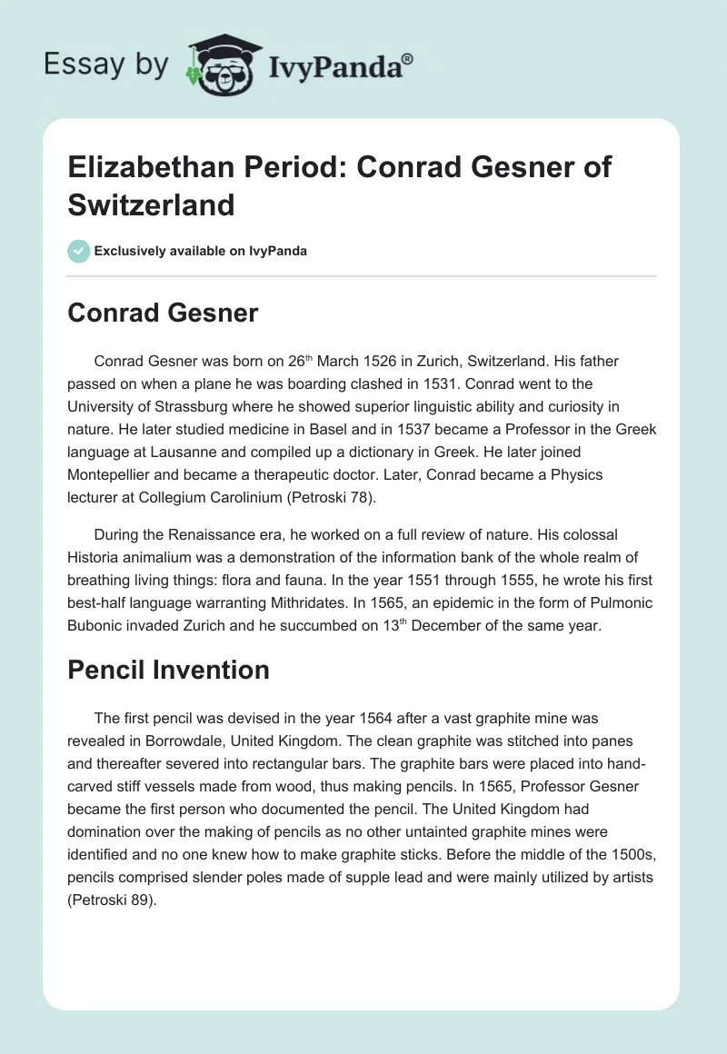 Elizabethan Period: Conrad Gesner of Switzerland. Page 1