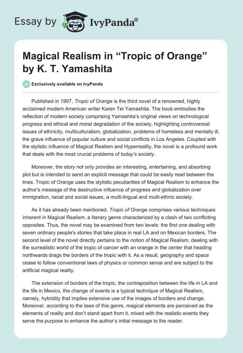 Magical Realism in “Tropic of Orange” by K. T. Yamashita. Page 1