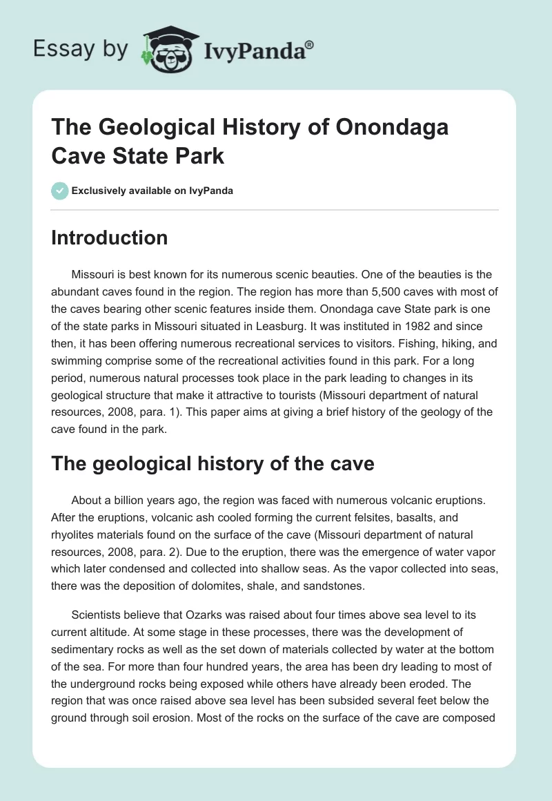 The Geological History of Onondaga Cave State Park. Page 1