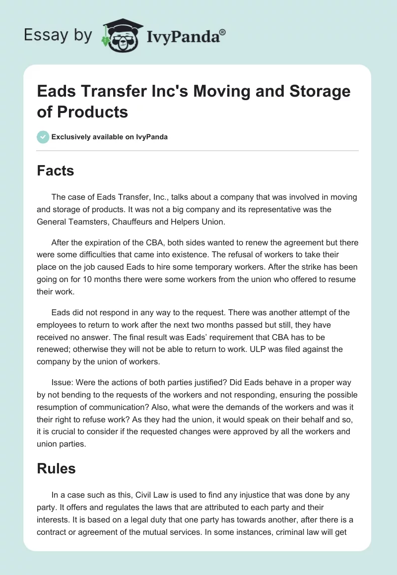 Eads Transfer Inc's Moving and Storage of Products. Page 1