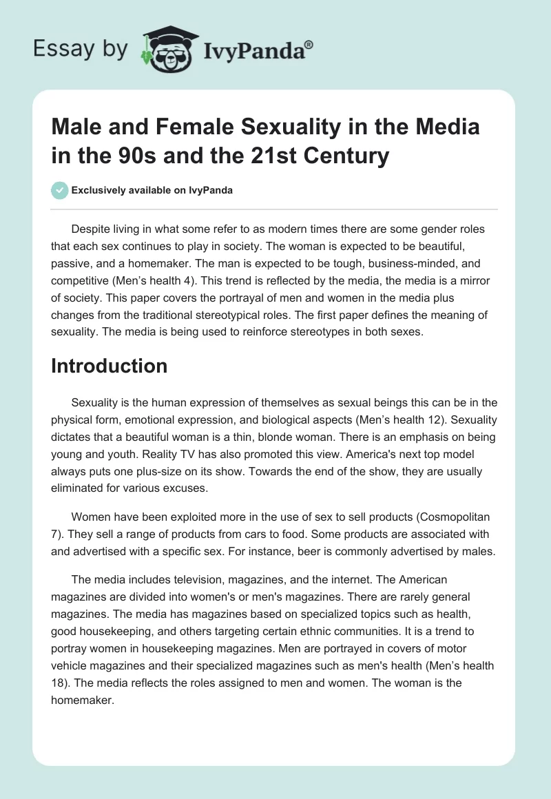 Male and Female Sexuality in the Media in the 90s and the 21st Century. Page 1