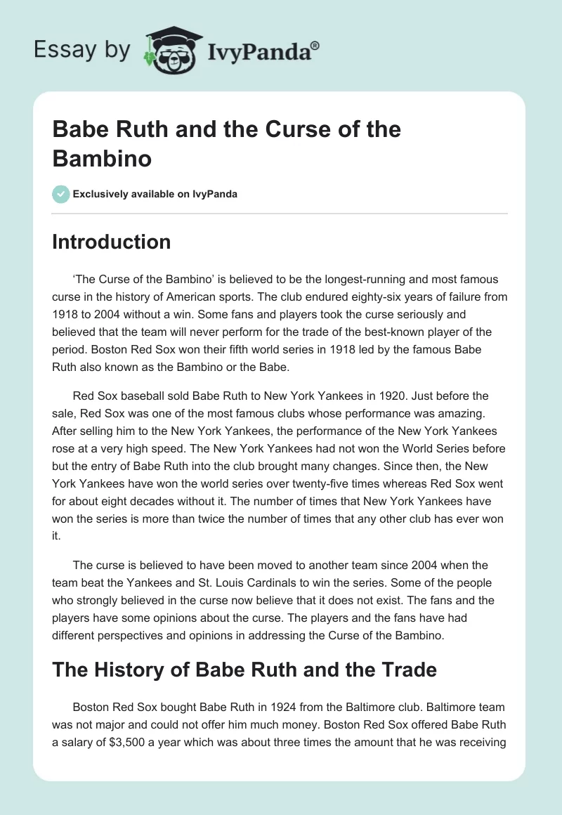 Babe Ruth and the Curse of the Bambino. Page 1