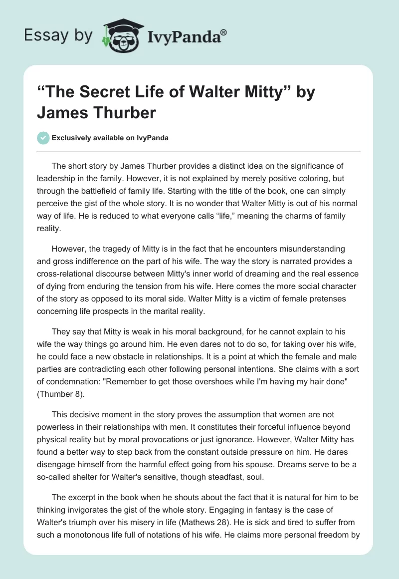 “The Secret Life of Walter Mitty” by James Thurber. Page 1