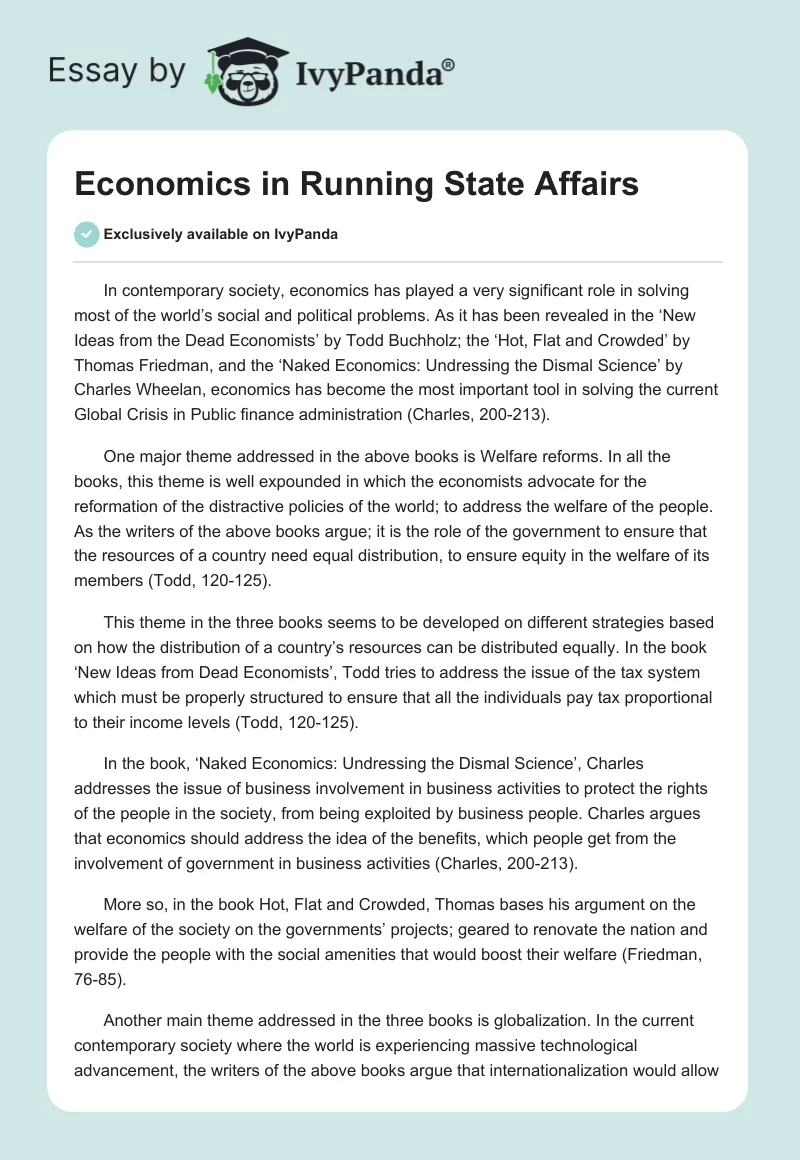 Economics in Running State Affairs. Page 1