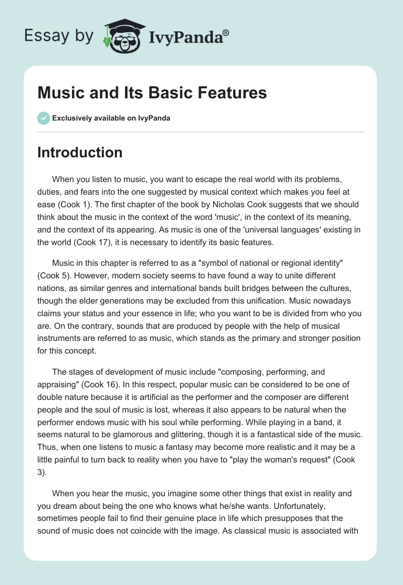 Music and Its Basic Features. Page 1