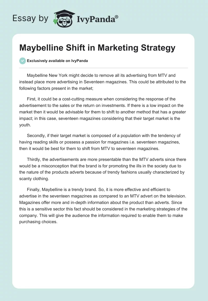 Maybelline Shift in Marketing Strategy. Page 1