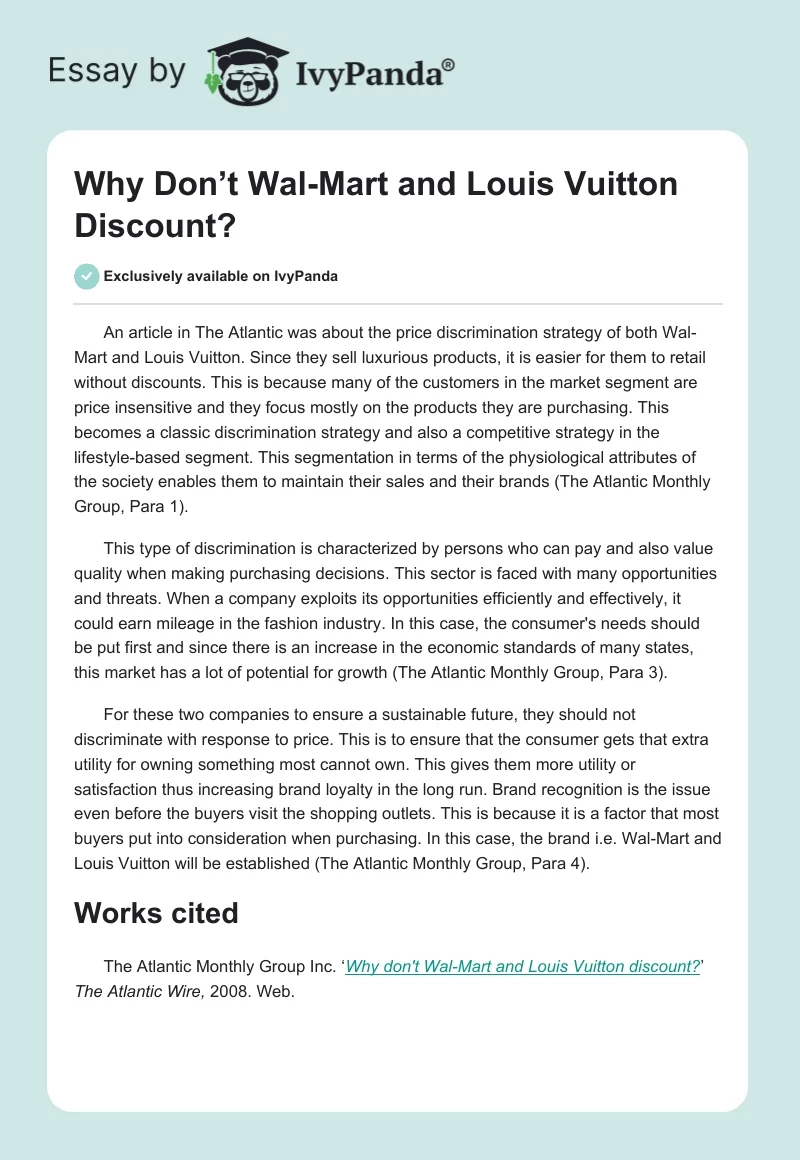 Why Don’t Wal-Mart and Louis Vuitton Discount?. Page 1