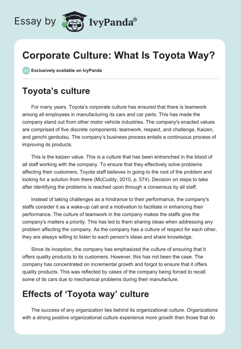 Corporate Culture: What Is Toyota Way?. Page 1