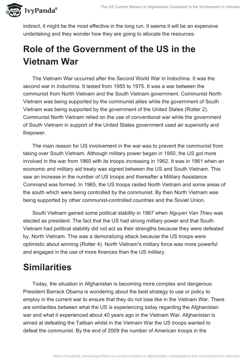 The US Current Mission in Afghanistan Compared to the Involvement in Vietnam. Page 2