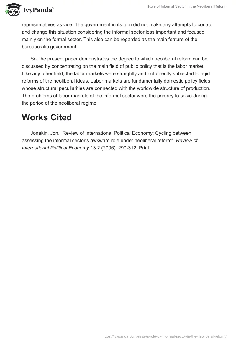 Role of Informal Sector in the Neoliberal Reform. Page 4
