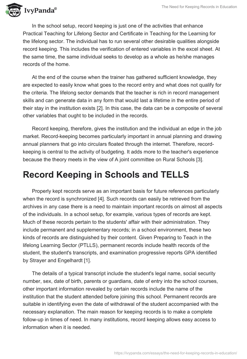 The Need for Keeping Records in Education. Page 2