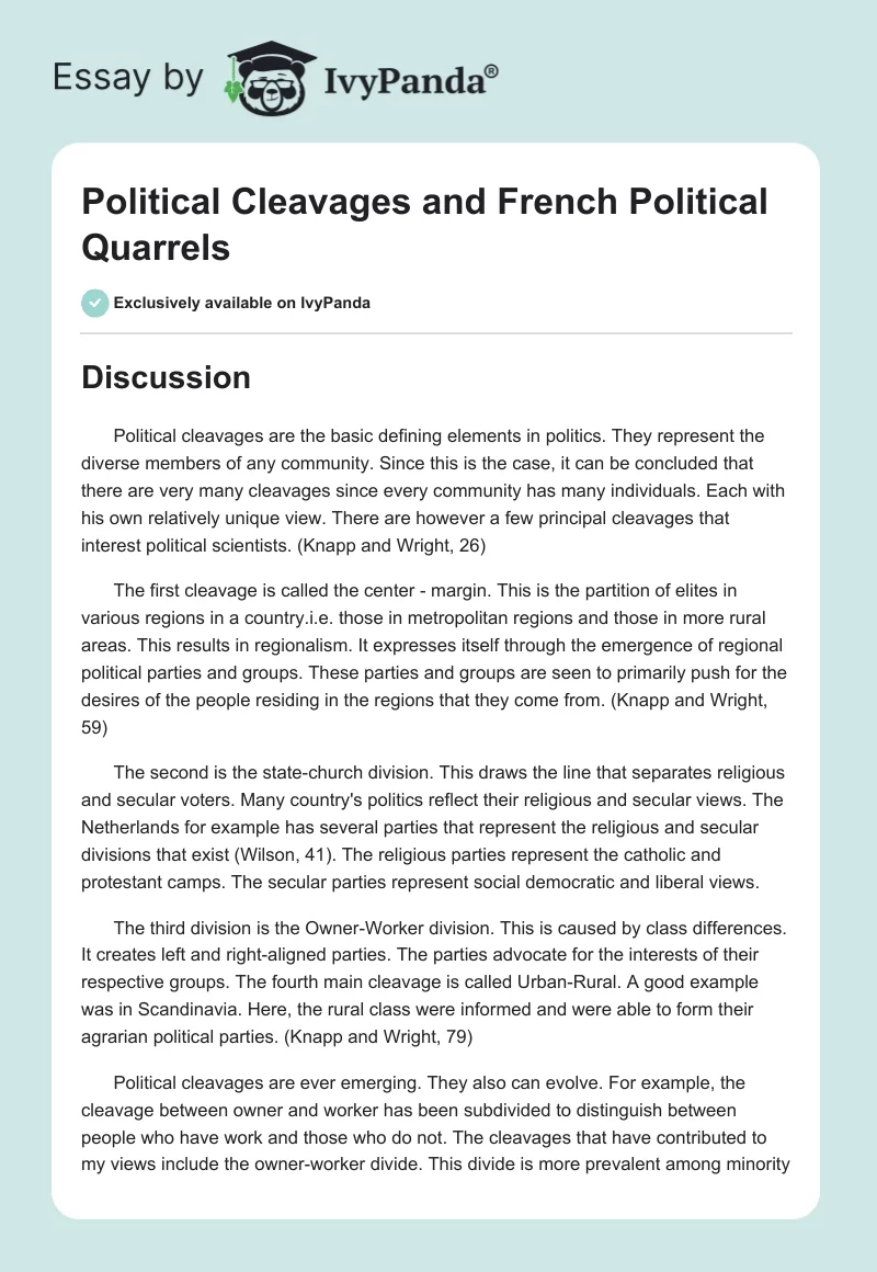 Political Cleavages and French Political Quarrels. Page 1
